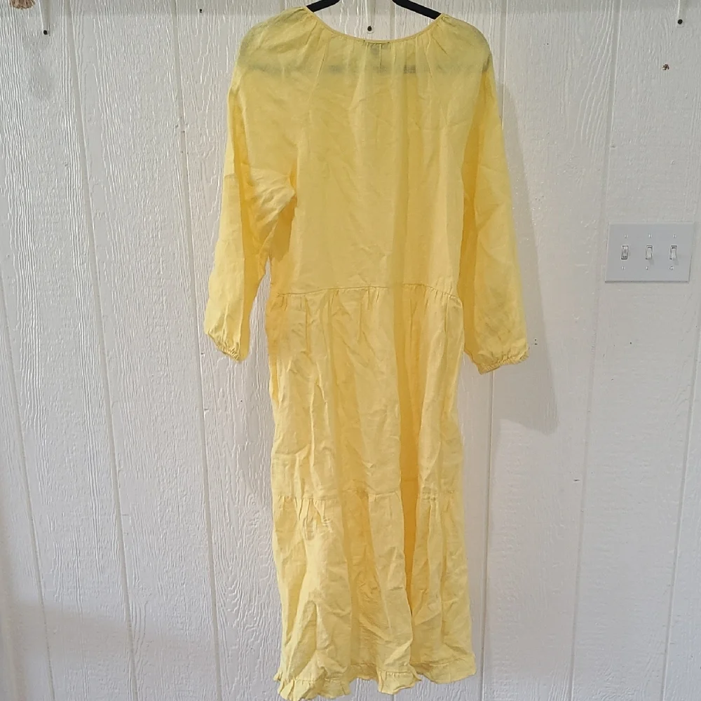 J Crew Long Sleeve 100% Linen Tiered Midi Dress Size M/L NWOT